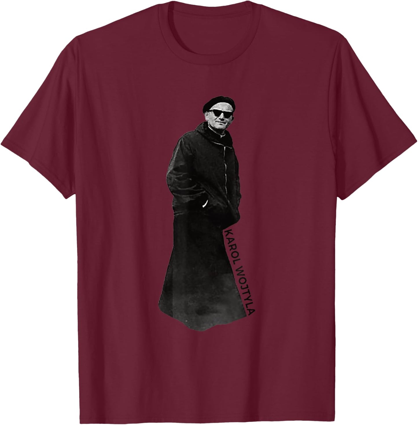 MJ Sacred Art Pope Saint John Paul II with Sunglasses Catholic T-Shirt - T-Shirt | Maroon