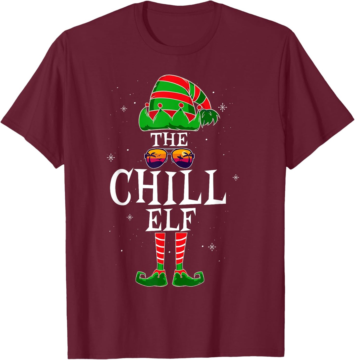The Chill Elf Group Matching Family Christmas Holiday Funny T-Shirt - T-Shirt | Maroon