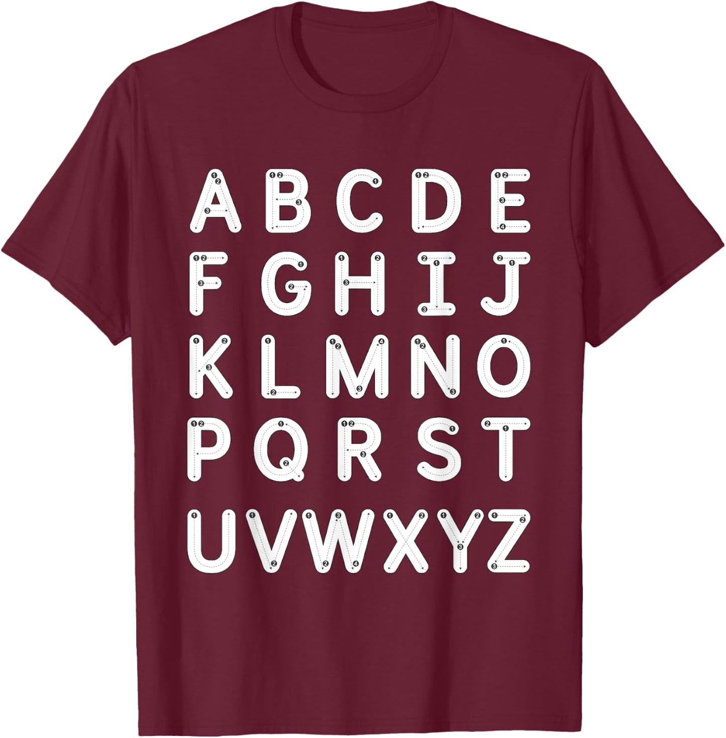 Tracing Letters A-Z Alphabet Pre-K Kindergarten 1st Grade 5T T-Shirt - T-Shirt | Maroon