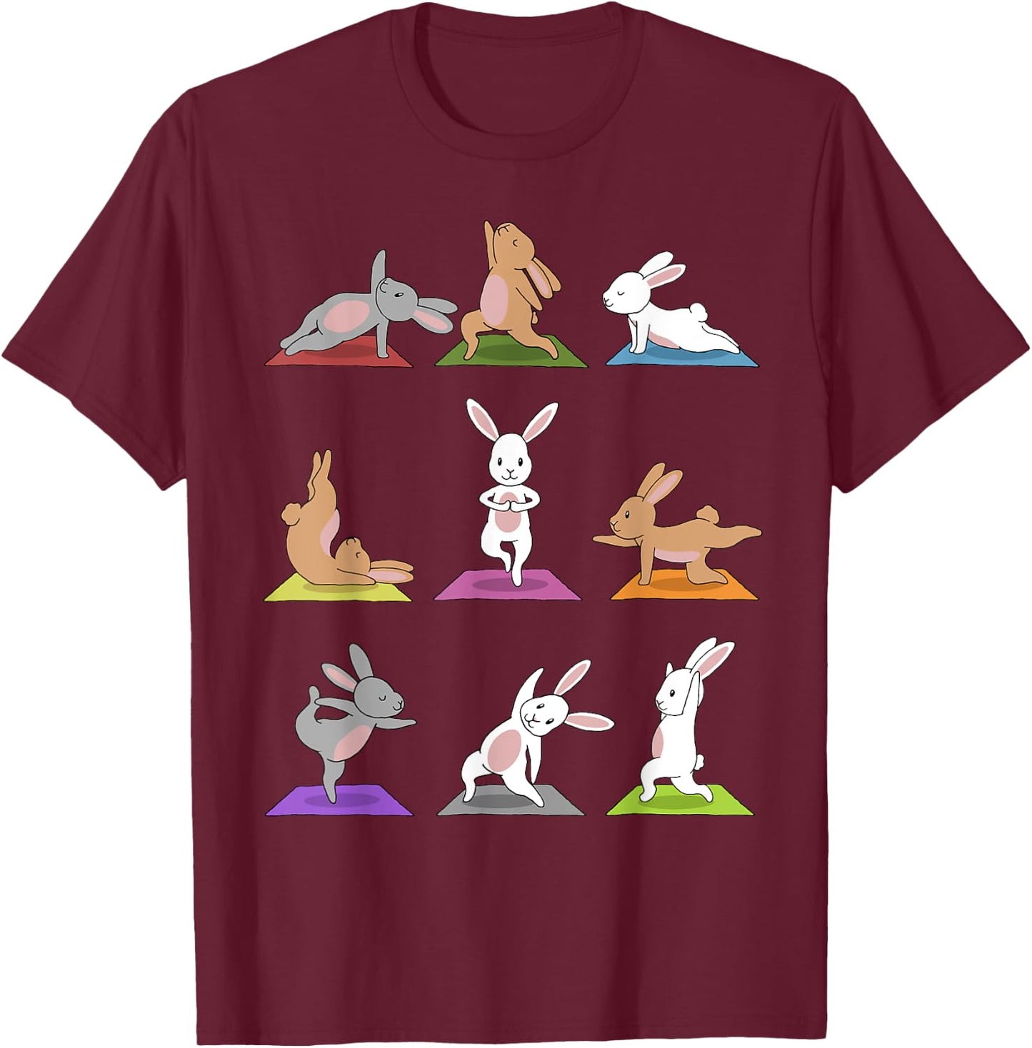 Bunny Yoga Funny Rabbits In Yoga Poses On Meditation Mats T-Shirt - T-Shirt | Maroon