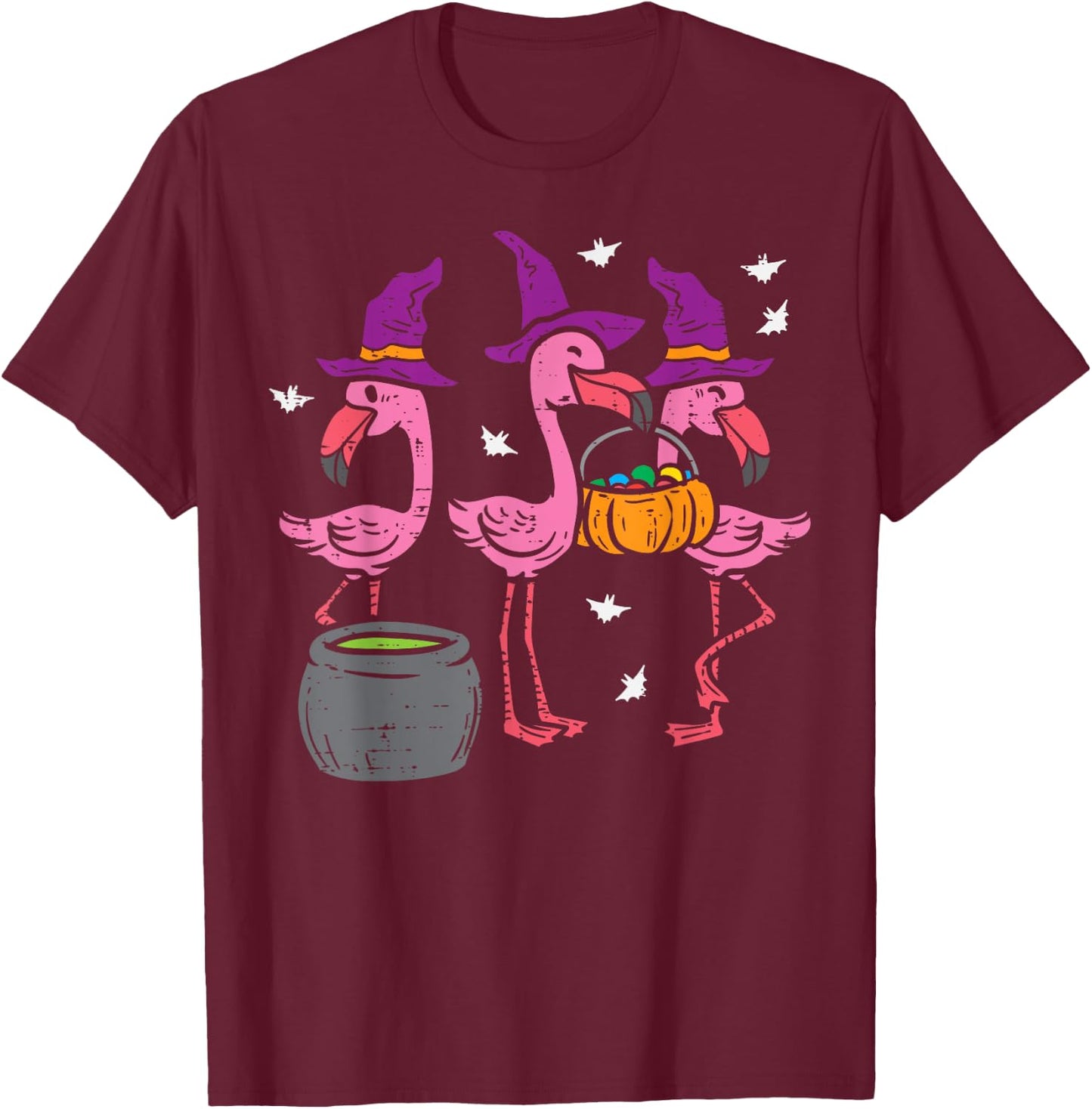 Witch Flamingos Animal Bird Flamingoween Halloween Women T-Shirt - T-Shirt | Maroon
