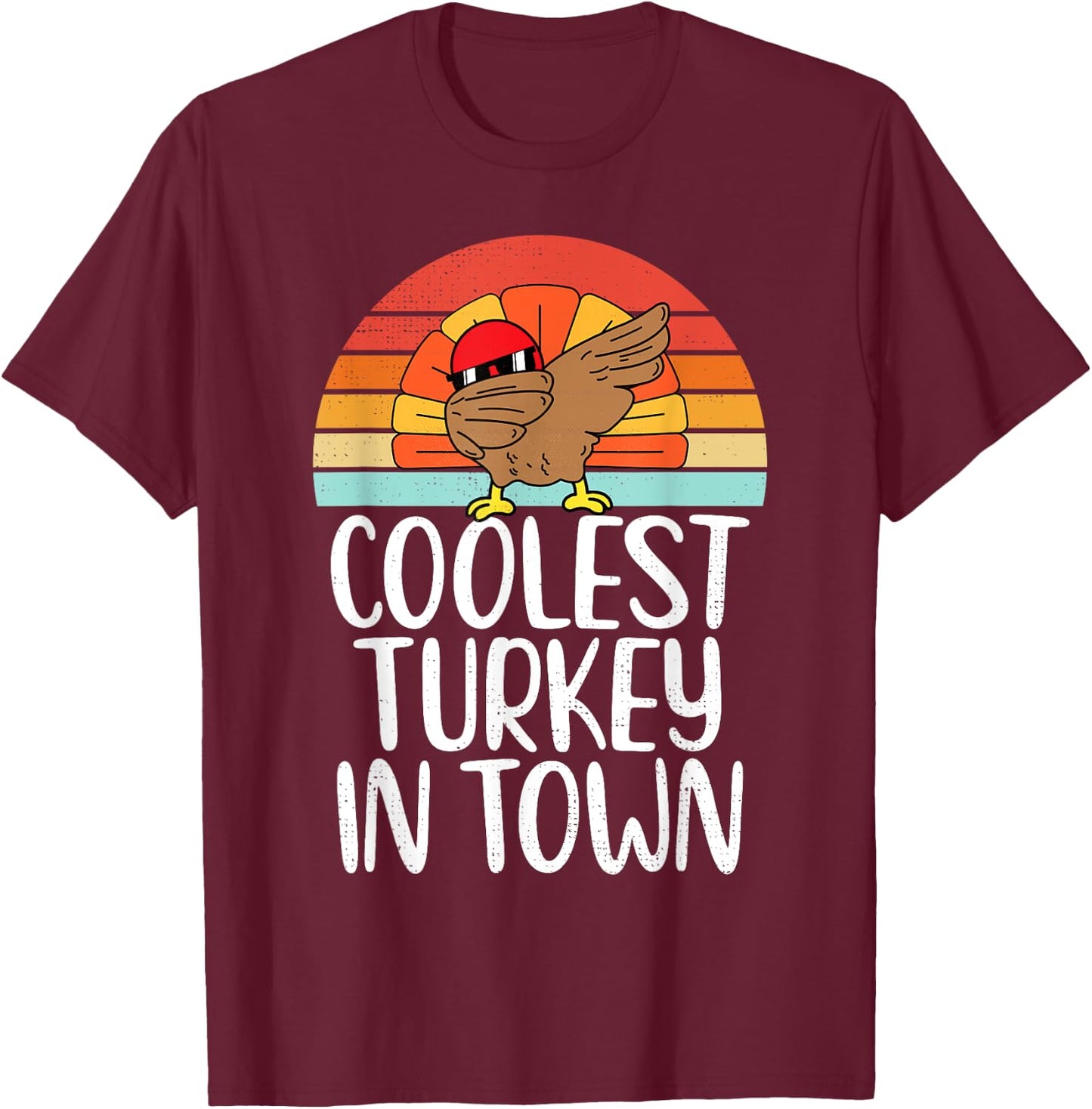 Coolest Turkey In Town Dabbing Turkey Thanksgiving Day Boys T-Shirt - T-Shirt | Maroon