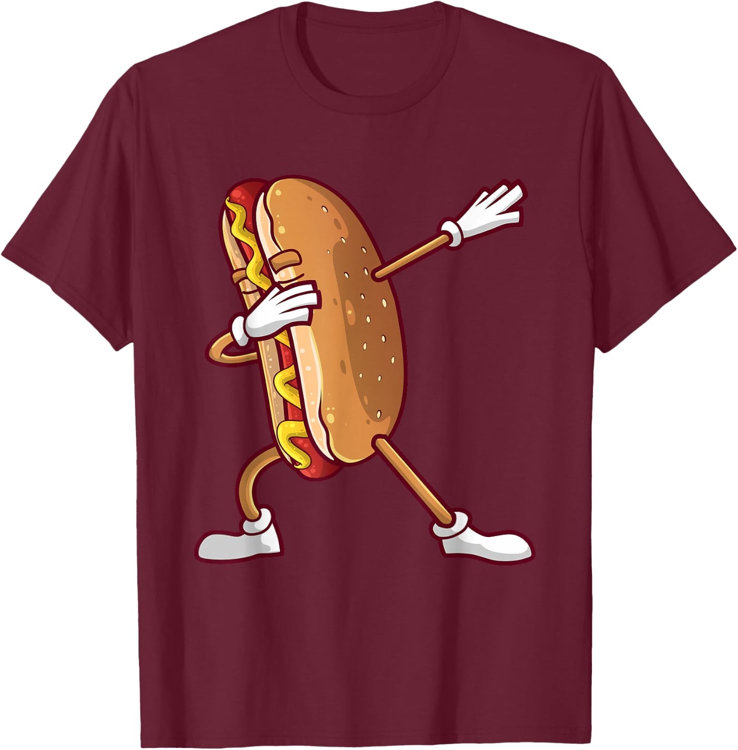 Cute Dabbing Hot Dog Design for Kids Men Women Dancing Food Small T-Shirt - T-Shirt | Maroon