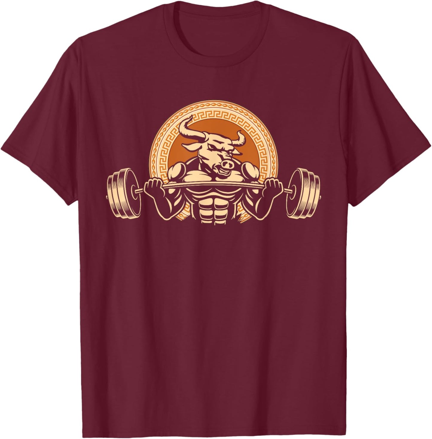 Minotaur Lifts Weights, Fitness Workout at Gym - Minotaur T-Shirt - T-Shirt | Maroon