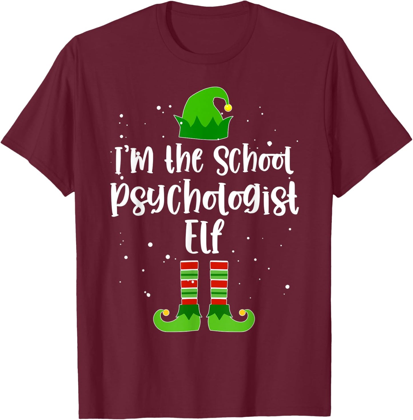 School Psychologist Elf Matching Family Christmas Costume T-Shirt - T-Shirt | Maroon