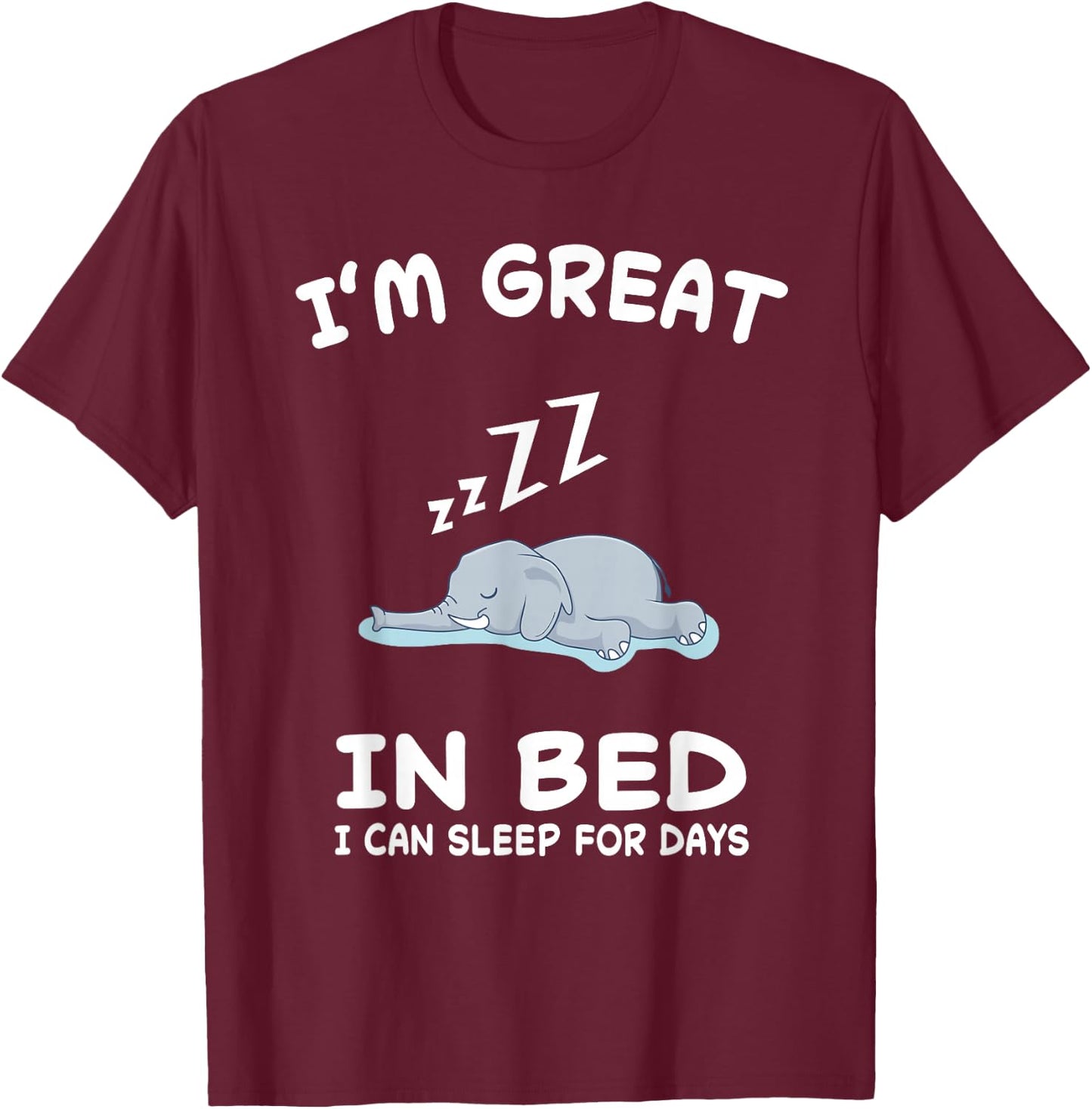 Elephant Elephants Nap Sleep Sleeping Pajama Nightgown T-Shirt - T-Shirt | Maroon