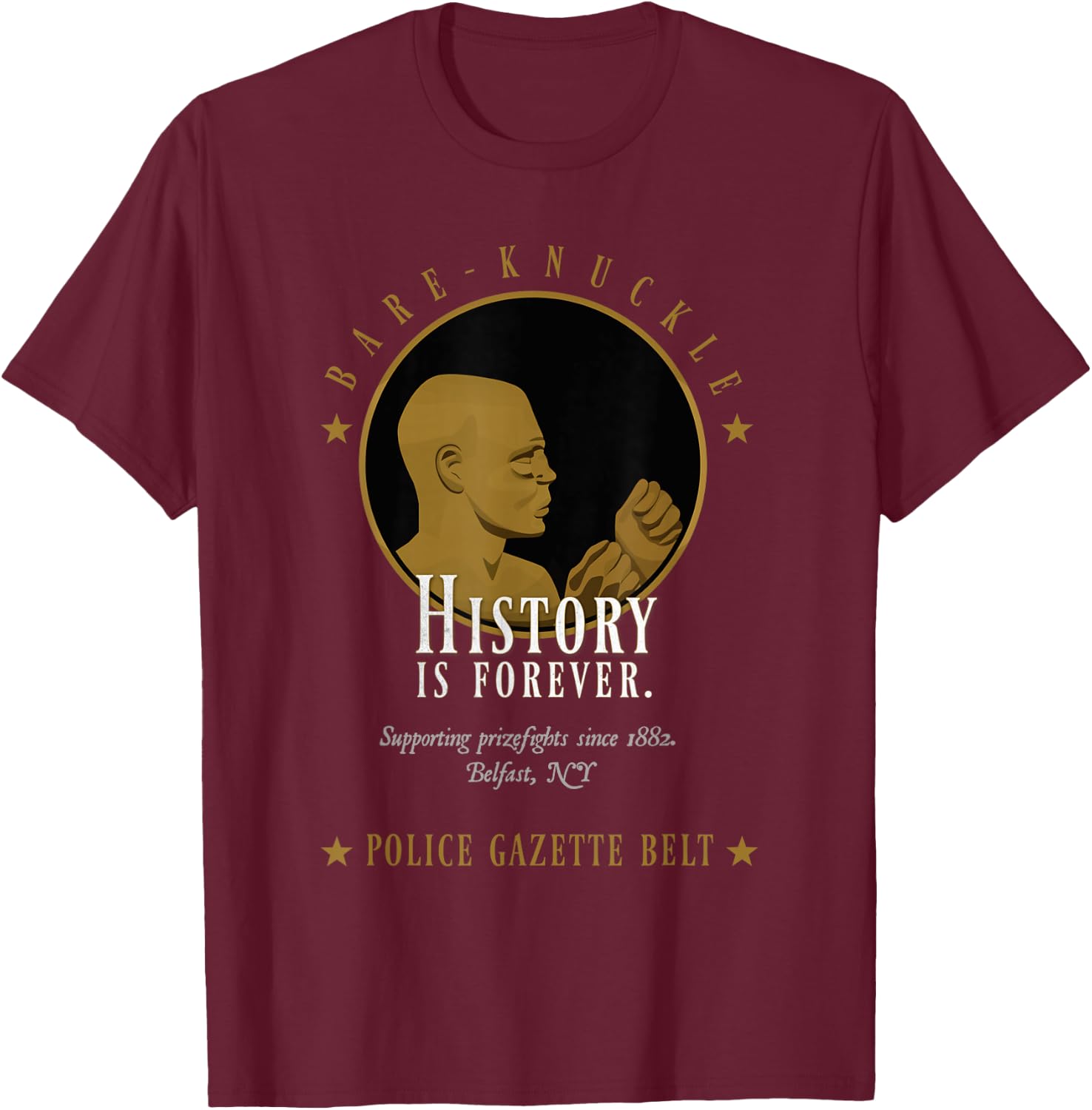 Bare-Knuckle Boxing Police Gazette Knuckle Head Medallion T-Shirt - T-Shirt | Maroon