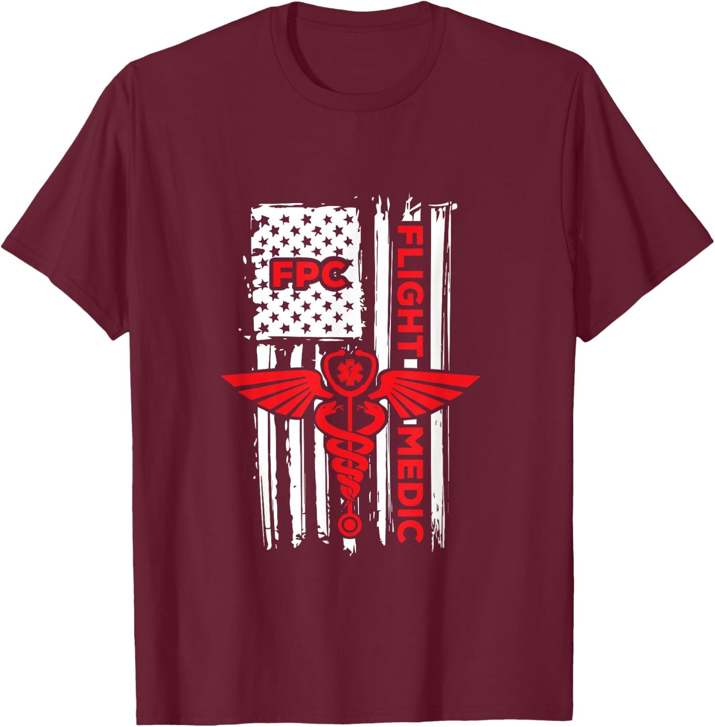 Flight Medic USA American Flag Air Flight Paramedic FP-C T-Shirt - T-Shirt | Maroon