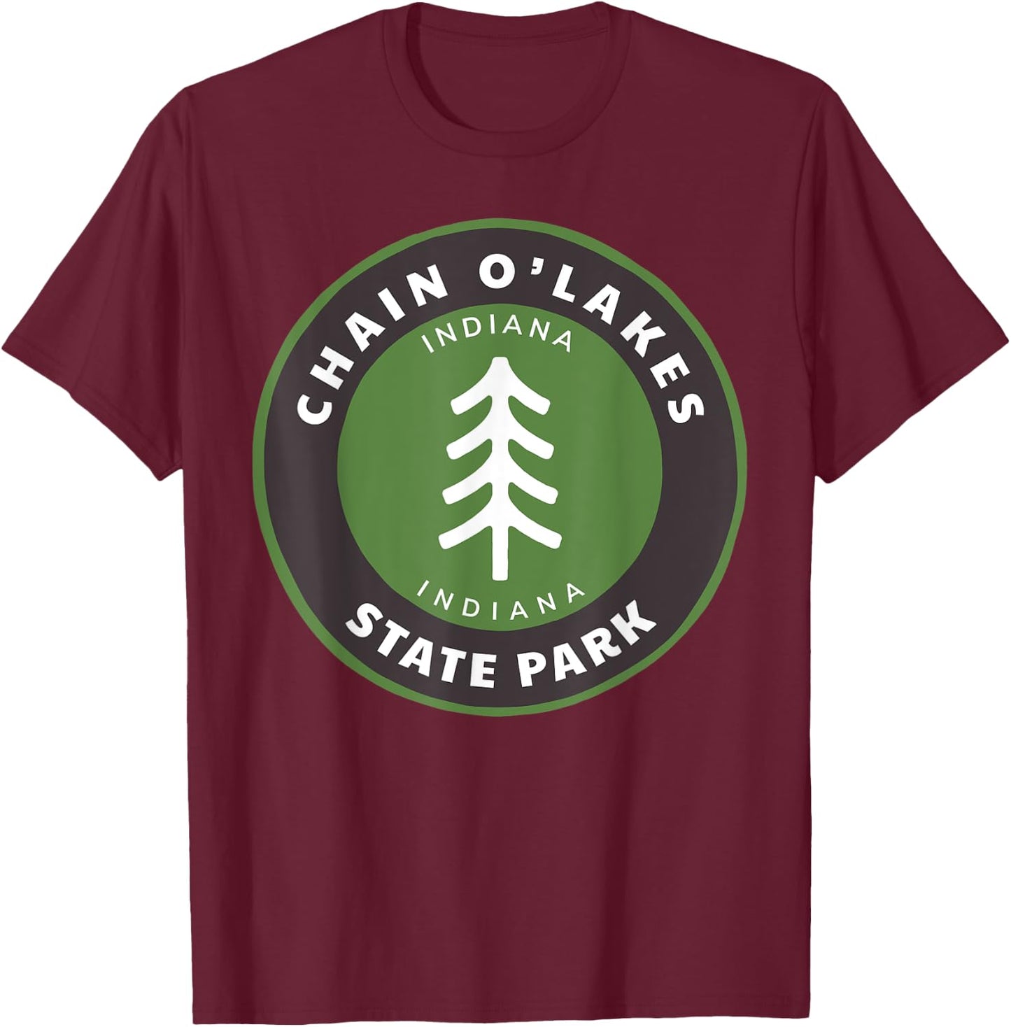 Chain O Lakes State Park Indiana Outdoors IN Forest Badge T-Shirt - T-Shirt | Maroon