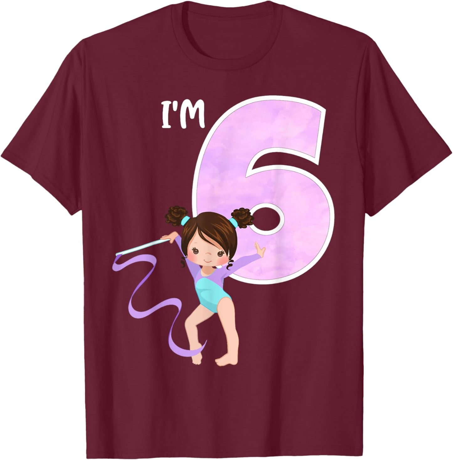Girl's 6 Year Old Gymnast 6th Birthday Party Gymnastics T-Shirt - T-Shirt | Maroon