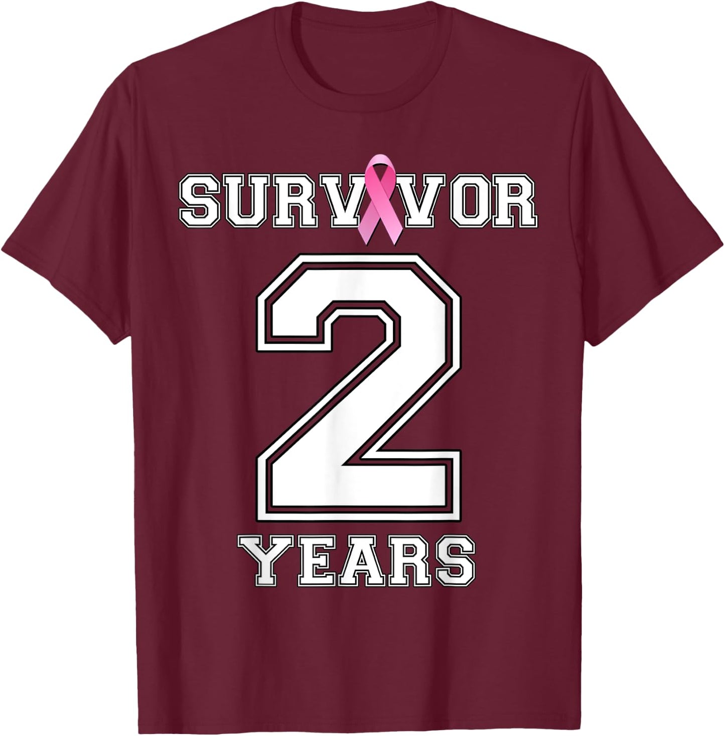 2 Years Breast Cancer Survivor Gifts Pink Ribbon T-Shirt - T-Shirt | Maroon