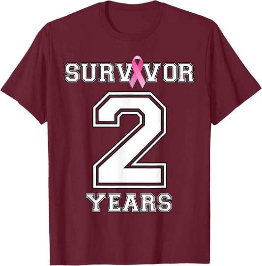 2 Years Breast Cancer Survivor Gifts Pink Ribbon T-Shirt - T-Shirt | Maroon