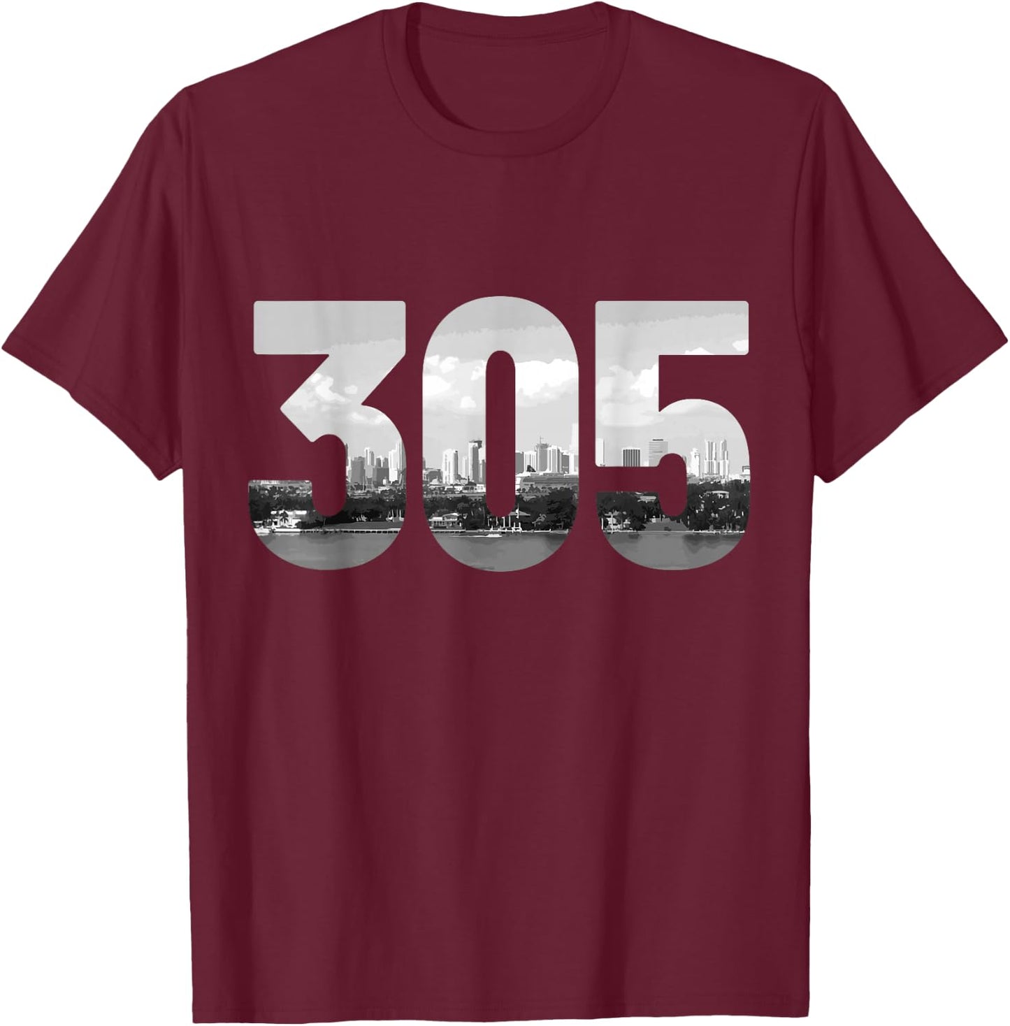 Miami 305 Area Code Skyline Florida Vintage T-Shirt - T-Shirt | Maroon