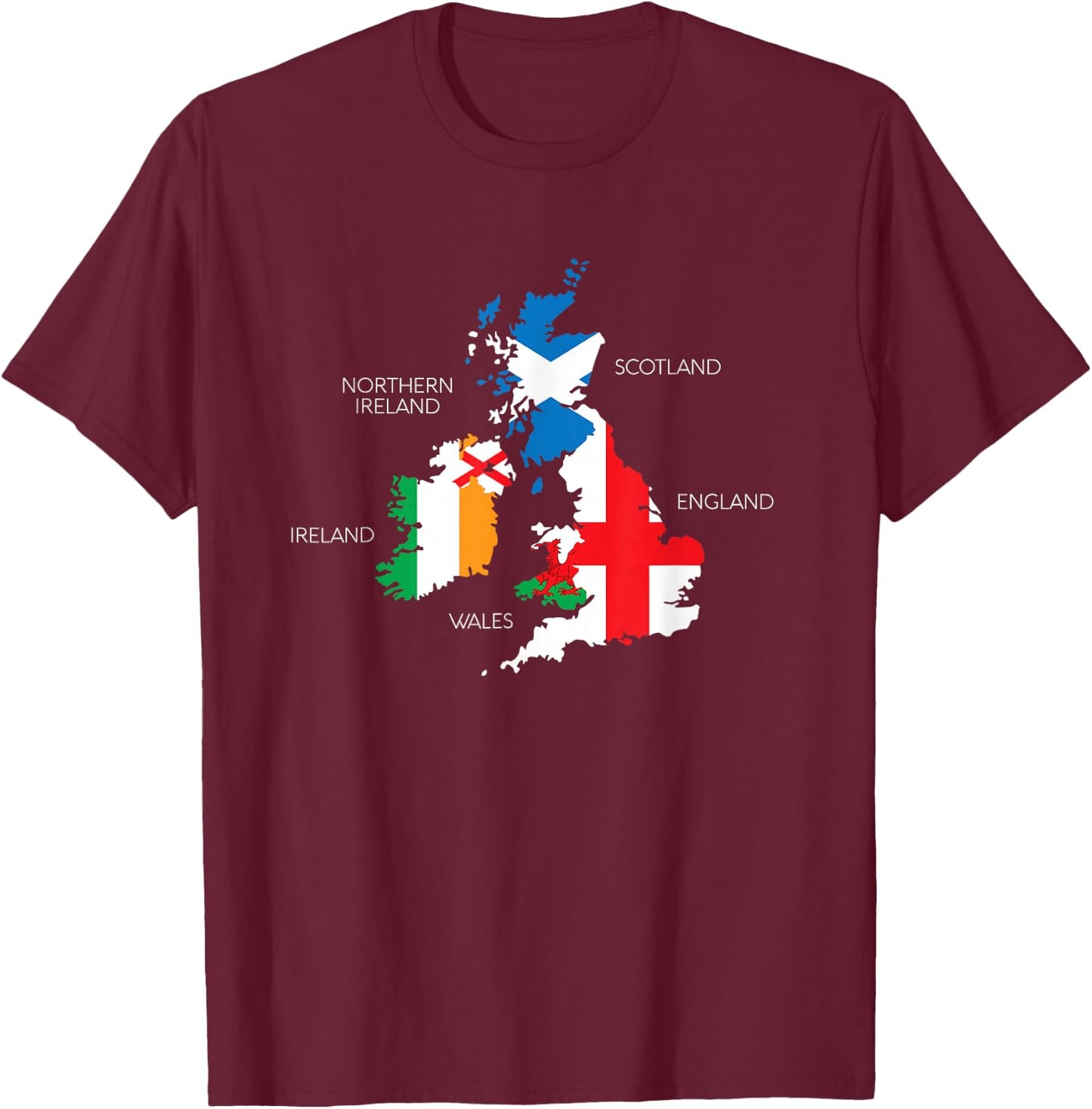 British Isles Sea Ireland Scotland Wales England Map Coins T-Shirt - T-Shirt | Maroon