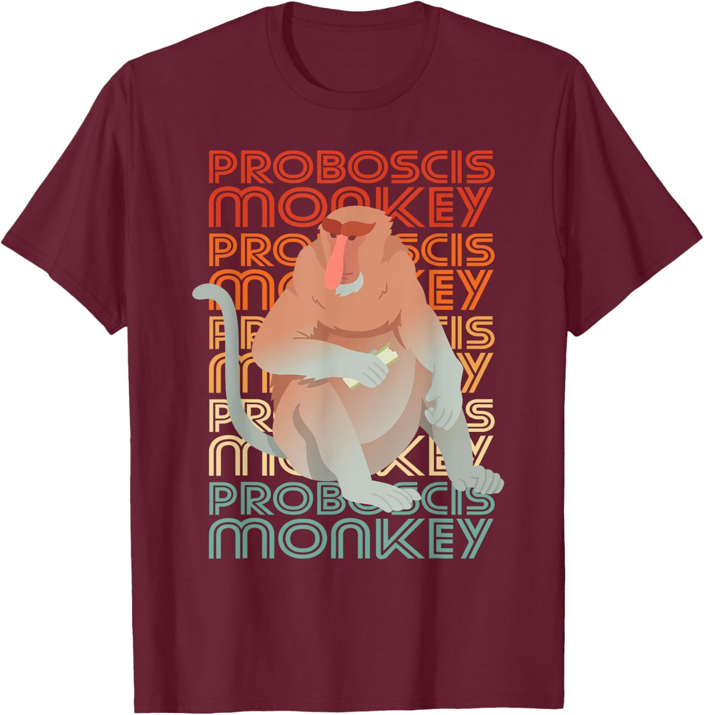 Proboscis Monkey Long Nosed T-Shirt - T-Shirt | Maroon