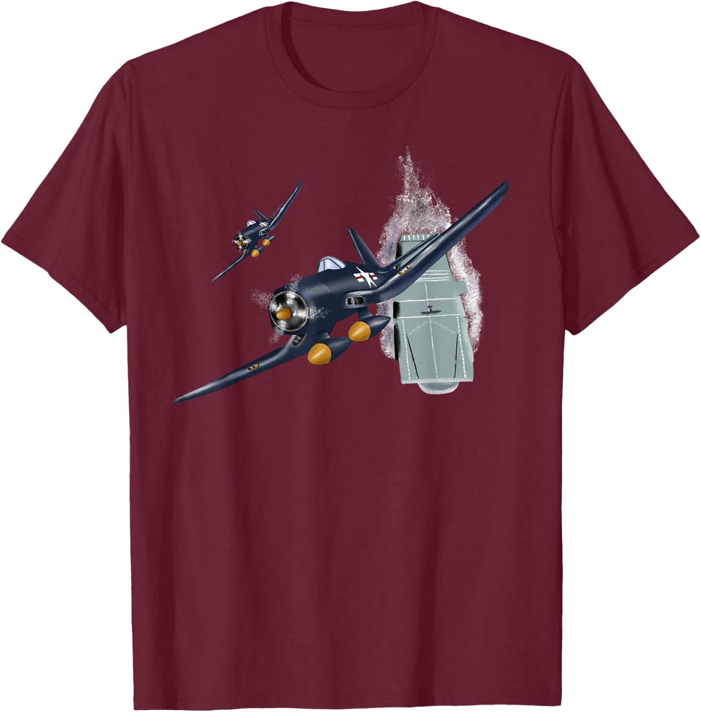 Military F&L Design Co. WW2 Planes Warbirds F4U Corsair Aircraft Carrier T-Shirt - T-Shirt | Maroon
