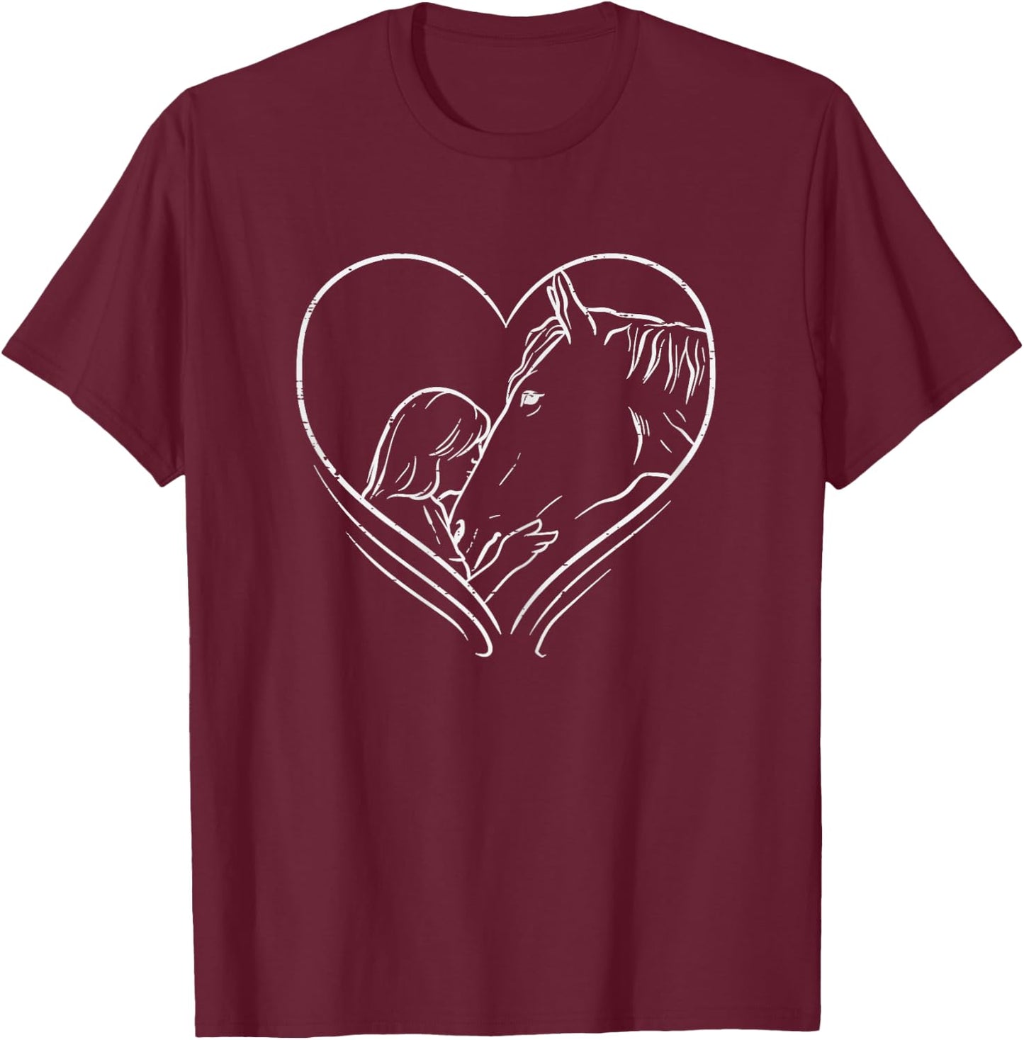 Heart Girl Kissing Horse Riding Rider Equestrian Girls Women T-Shirt - T-Shirt | Maroon