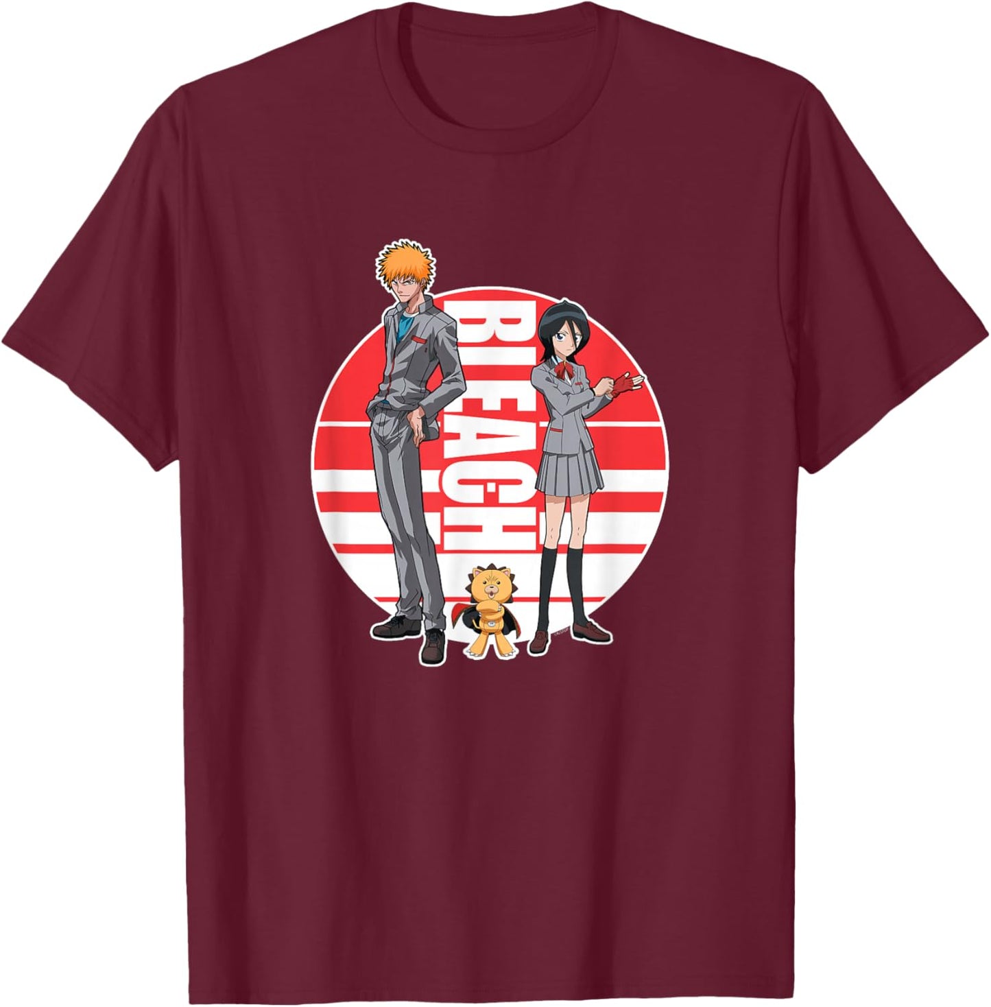 Bleach Ichigo Rukia and Kon Round Logo Anime T-Shirt - T-Shirt | Maroon