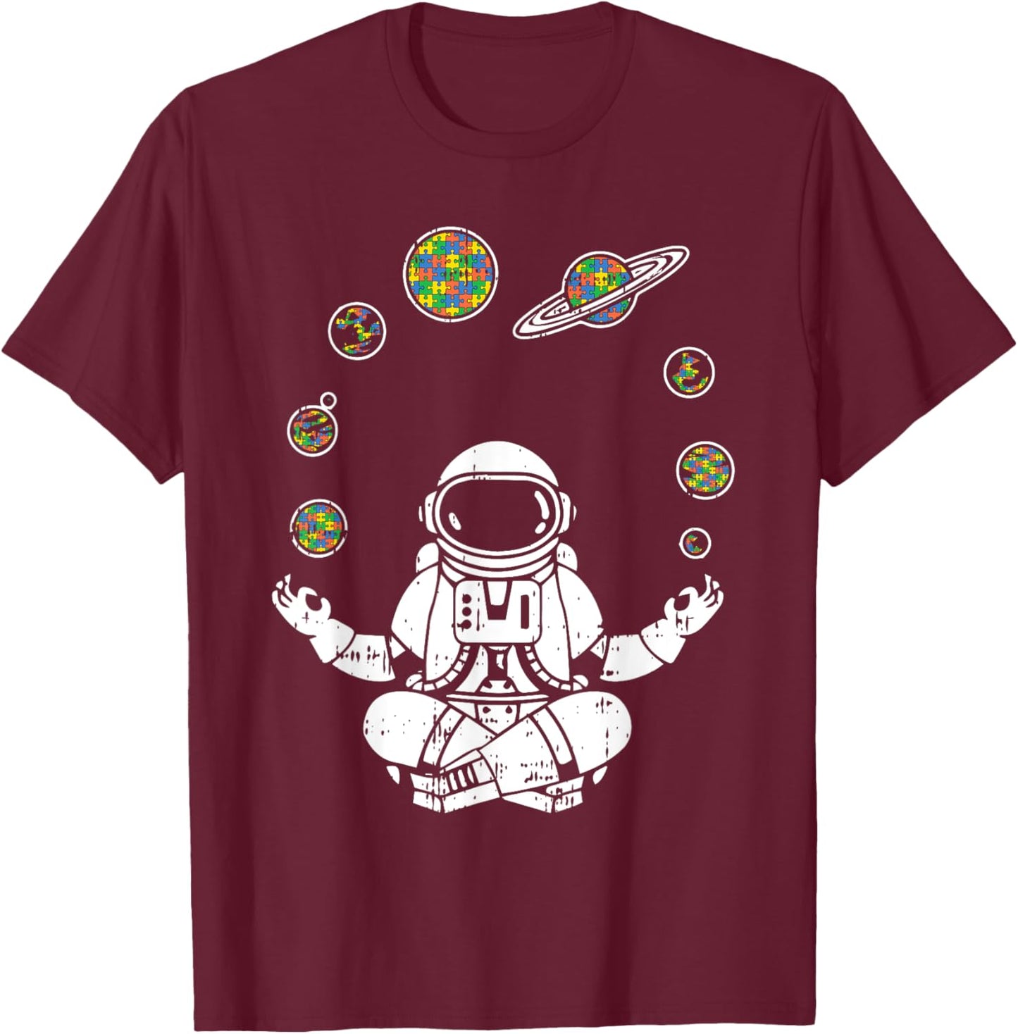 Yoga Astronaut Space Planets Autism Awareness Gifts For Mom T-Shirt - T-Shirt | Maroon