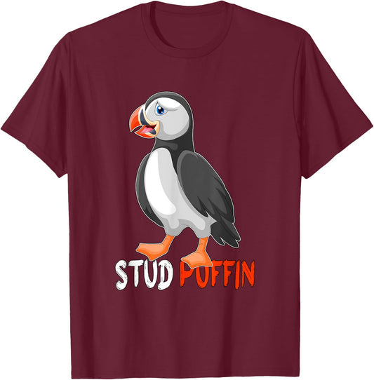 Stud Puffin -cute Puffin T-Shirt - T-Shirt | Maroon