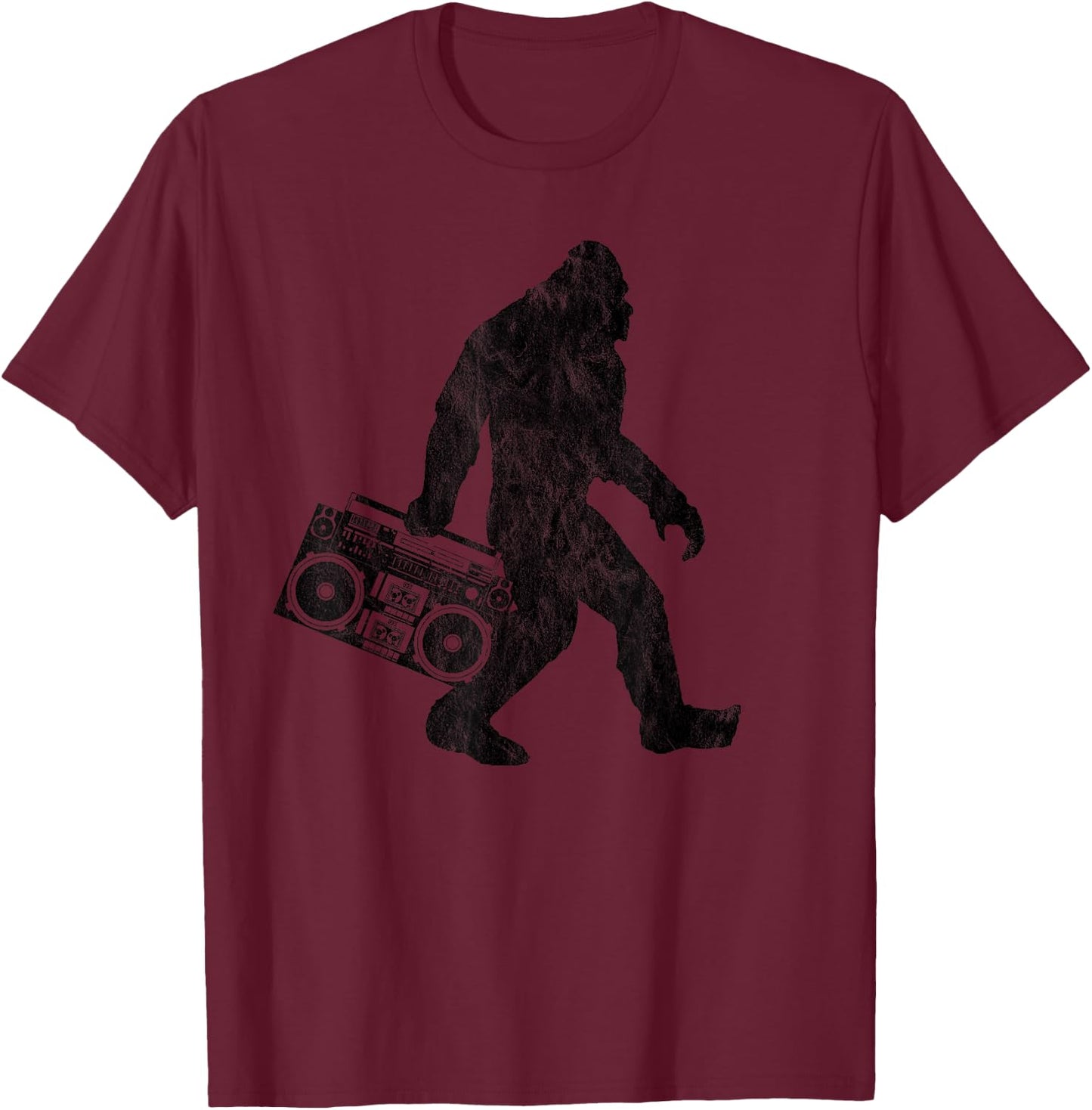 Retro Bigfoot Boom Box Radio Silhouette Graphic T-Shirt - T-Shirt | Maroon