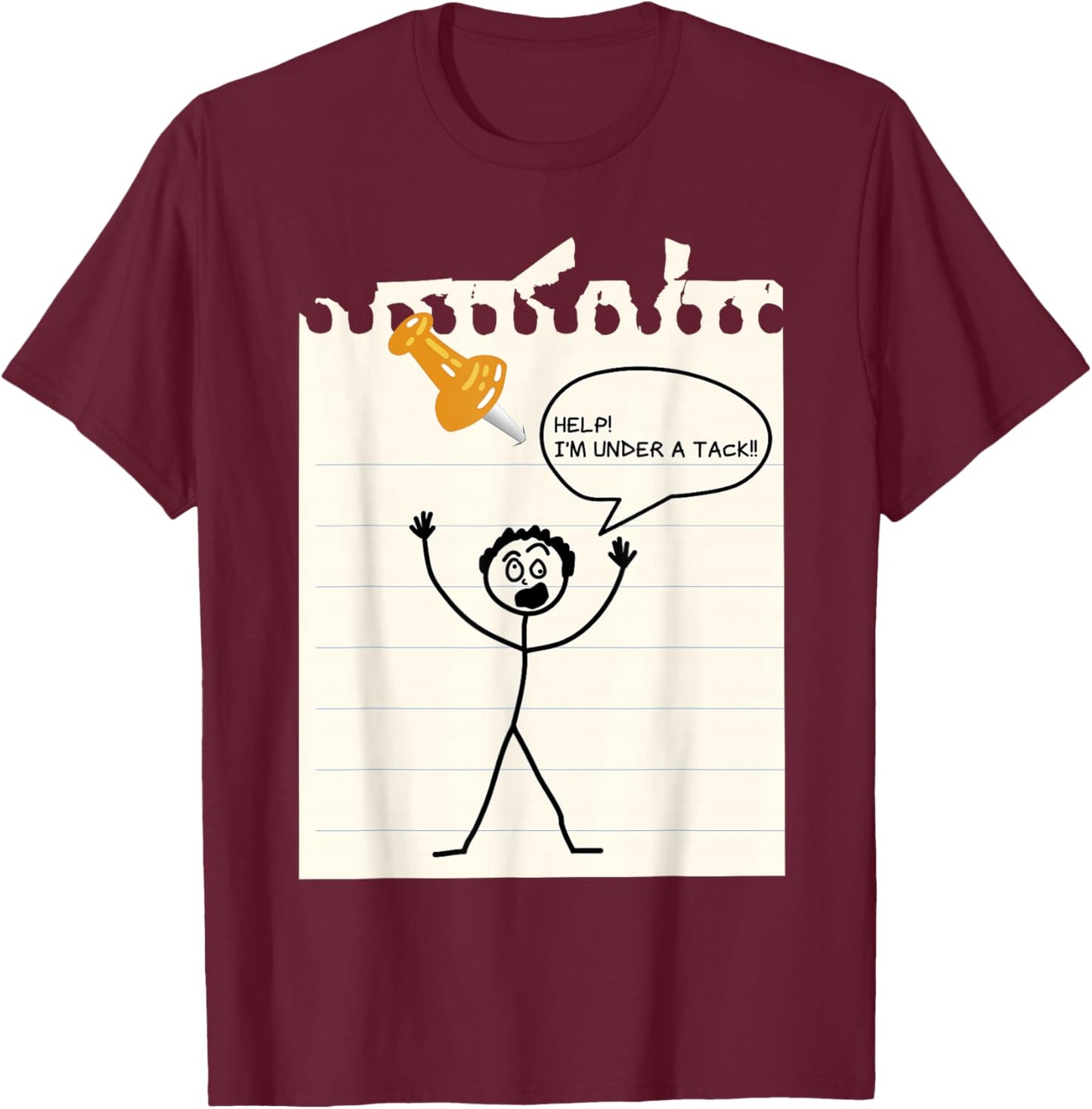 Stick Man Silly Stuff Black Short Sleeve - Stick Figure Under A Tack T-Shirt - T-Shirt | Maroon