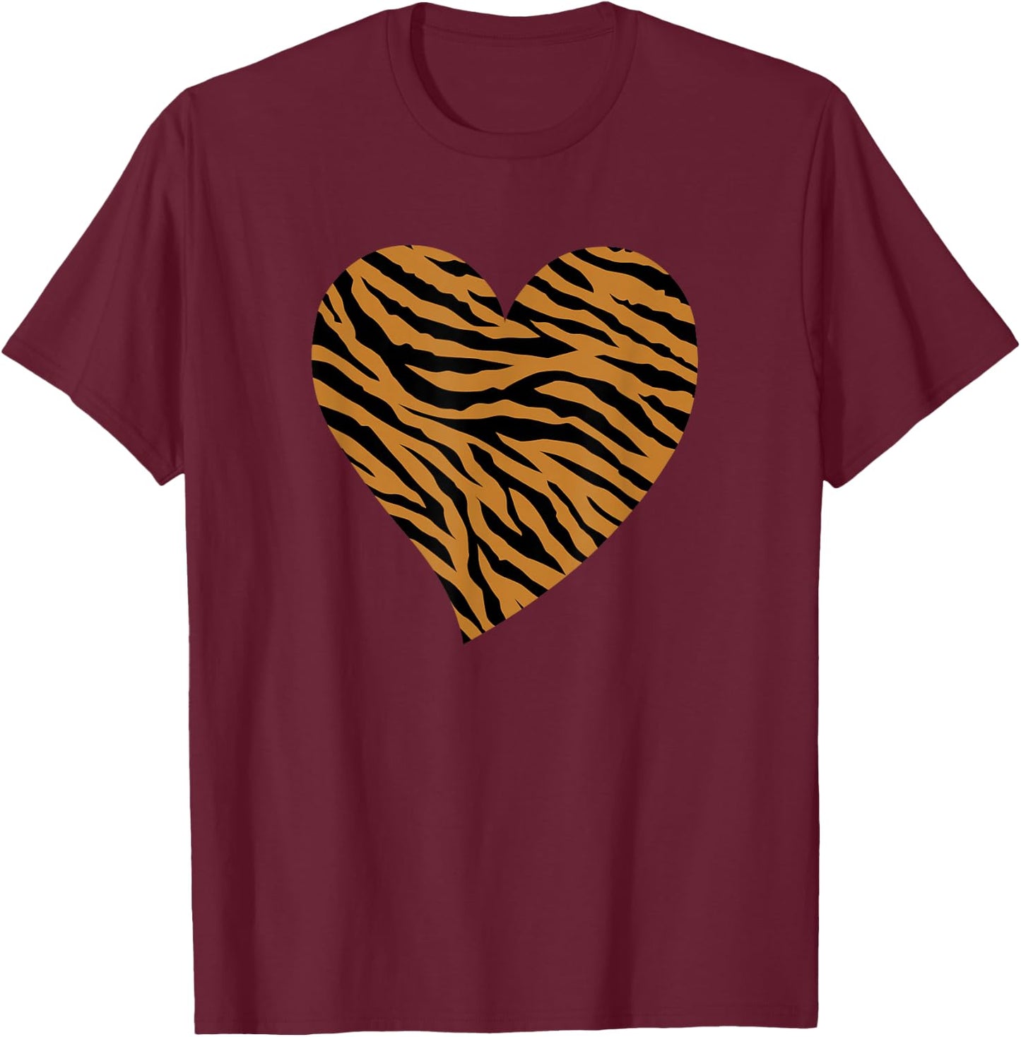 Heart Tiger Animal Print Valentine T-Shirt - T-Shirt | Maroon