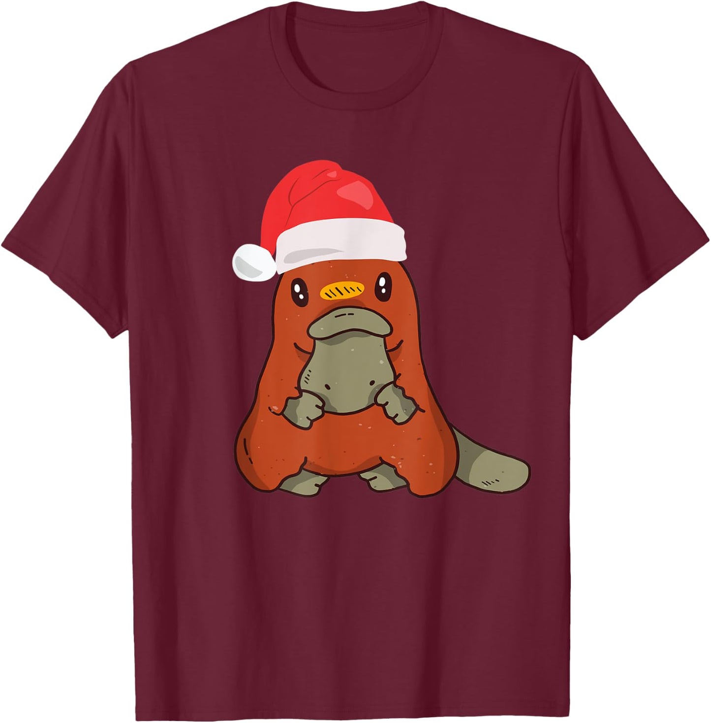 Platypus Christmas Australian Animal Xmas Santa Hat T-Shirt - T-Shirt | Maroon