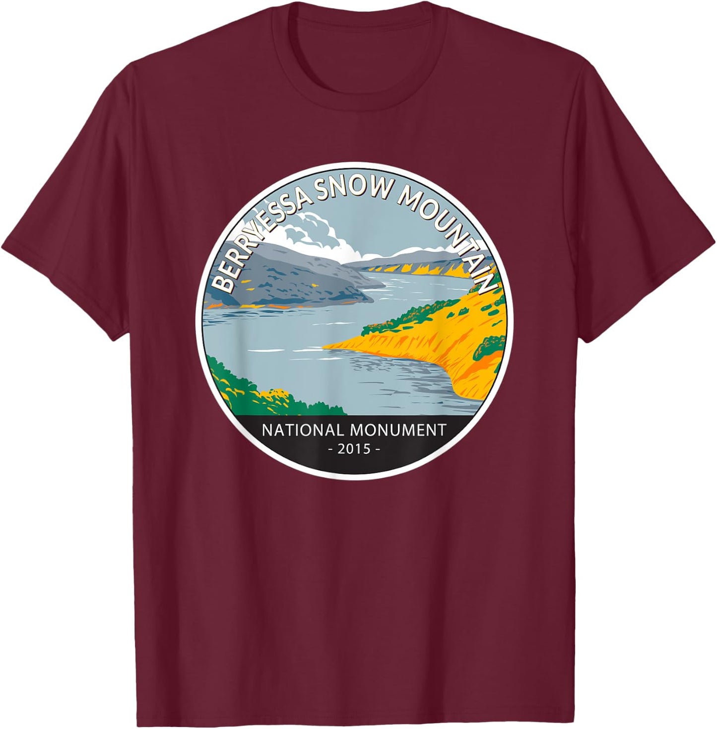 Berryessa Snow Mountain National Monument California Circle T-Shirt - T-Shirt | Maroon