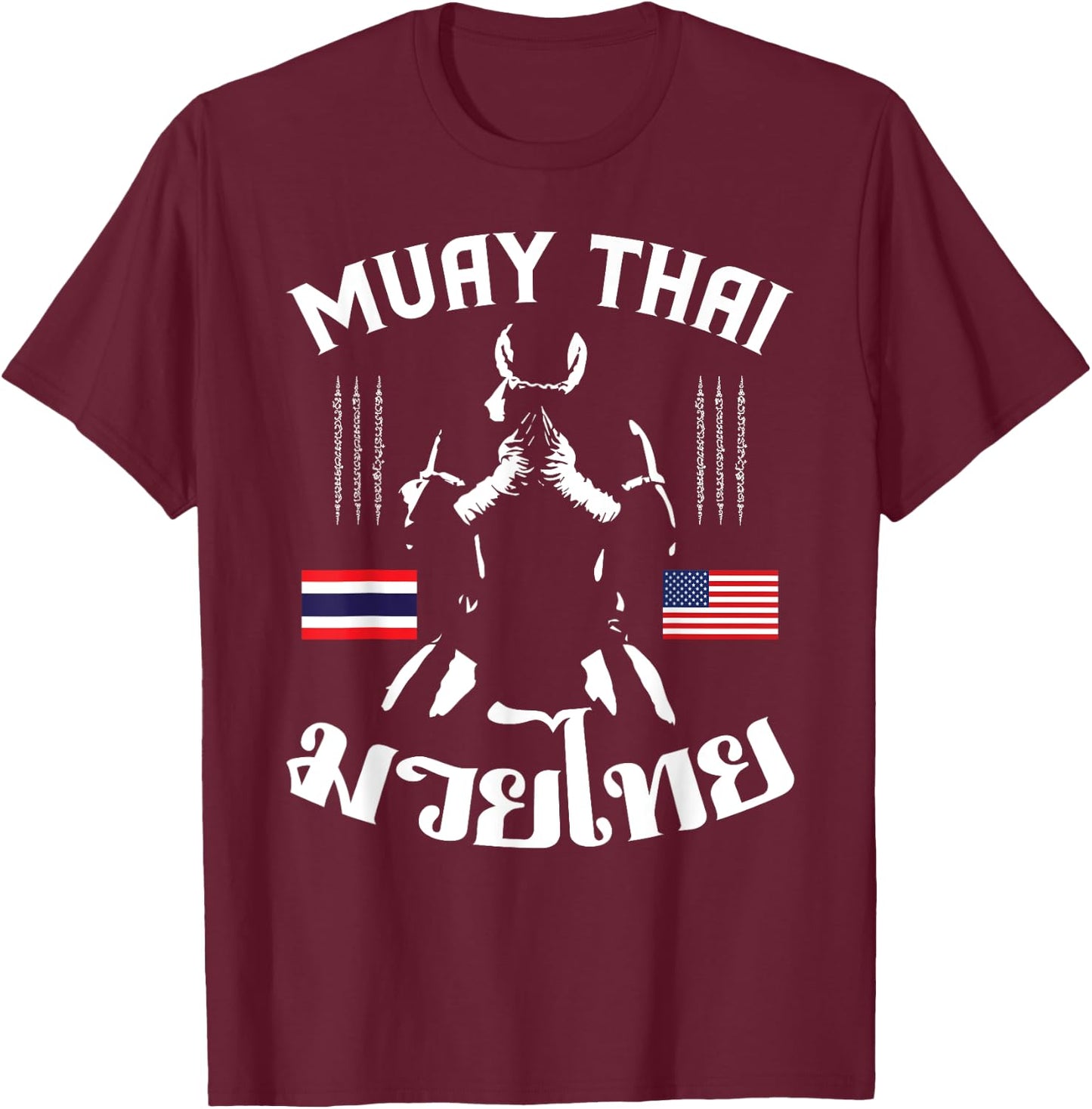 Thailand American Flag Muay Thai Thai Boxing Women Girls Kids Men T-Shirt - T-Shirt | Maroon