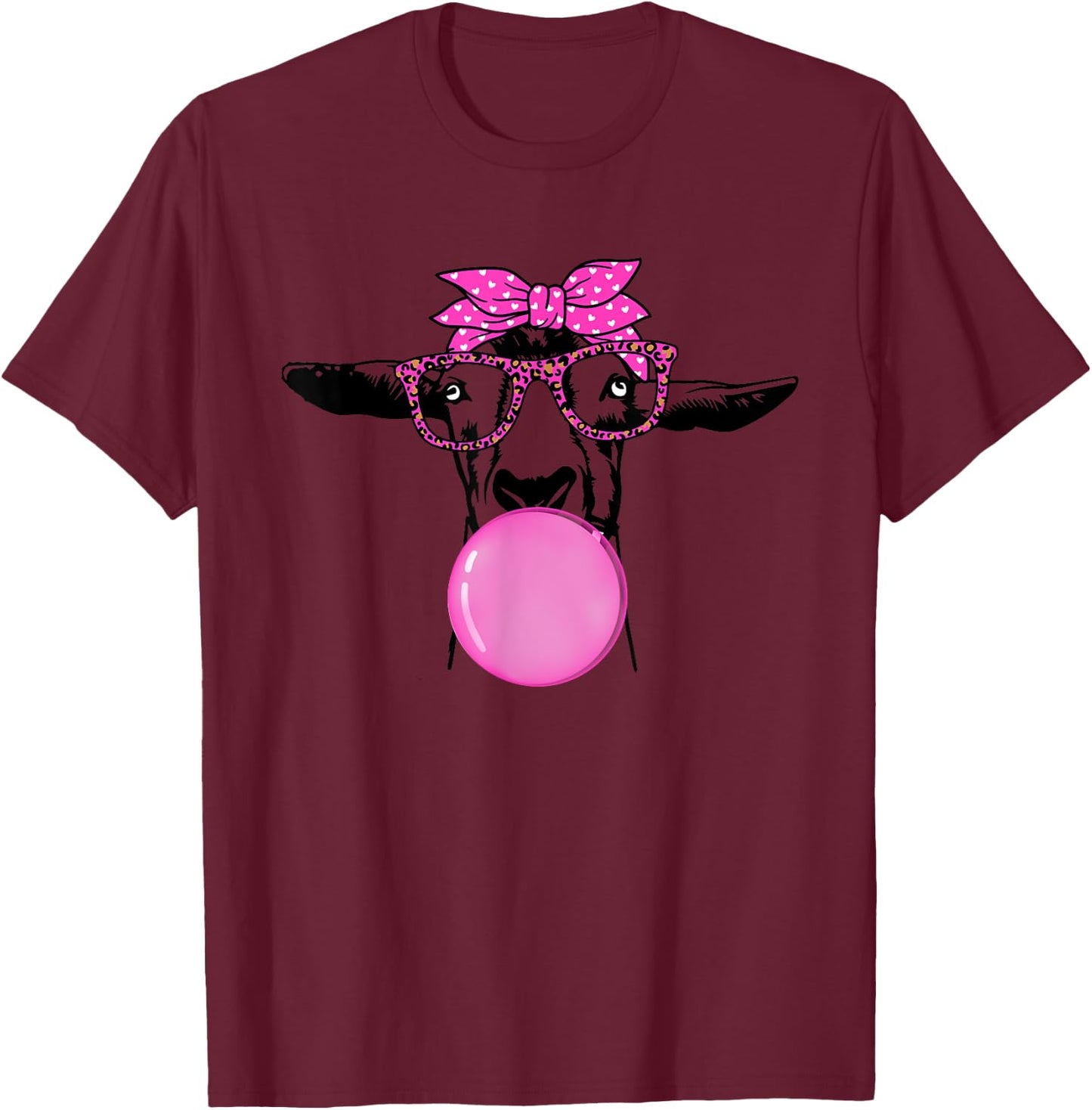 Funny Goat with Bubble Gum Bandana Glasses T-Shirt - T-Shirt | Maroon