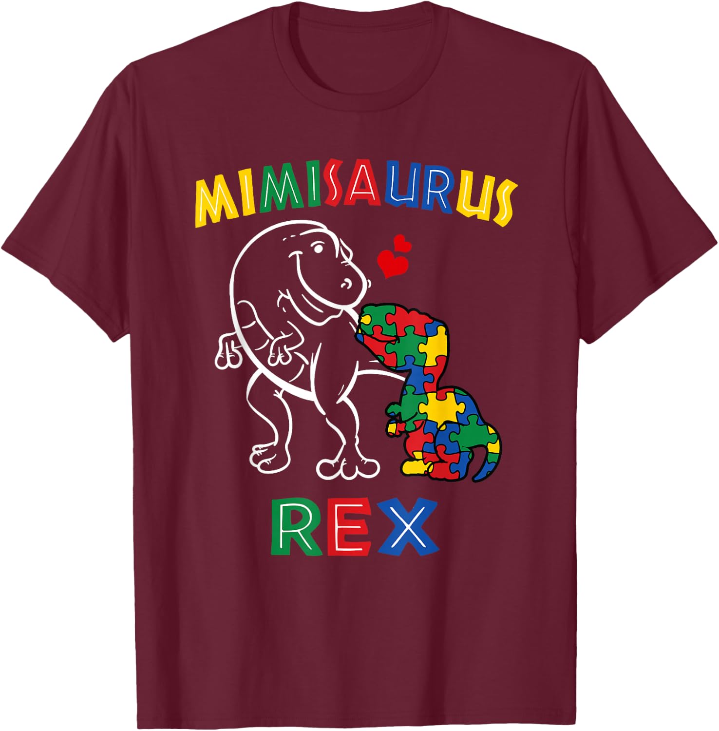 Mimisaurus Autism Awareness Mimi Dinosaur Grandmother Nana T-Shirt - T-Shirt | Maroon