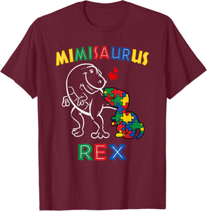 Mimisaurus Autism Awareness Mimi Dinosaur Grandmother Nana T-Shirt - T-Shirt | Maroon