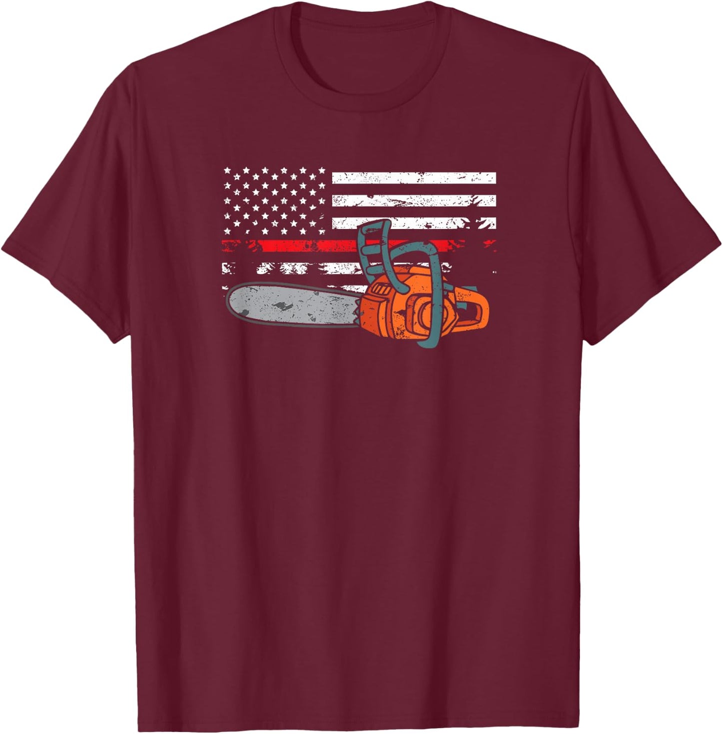 Wildland Firefighter Chainsaw Red Line American Flag Men T-Shirt - T-Shirt | Maroon
