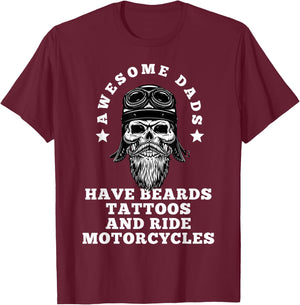 Awesome Dads Have Tattoos And Beards And Ride Motorcycle Men T-Shirt - T-Shirt | Maroon