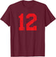 Number #12 Red Distressed Sports Team T-Shirt - T-Shirt | Maroon