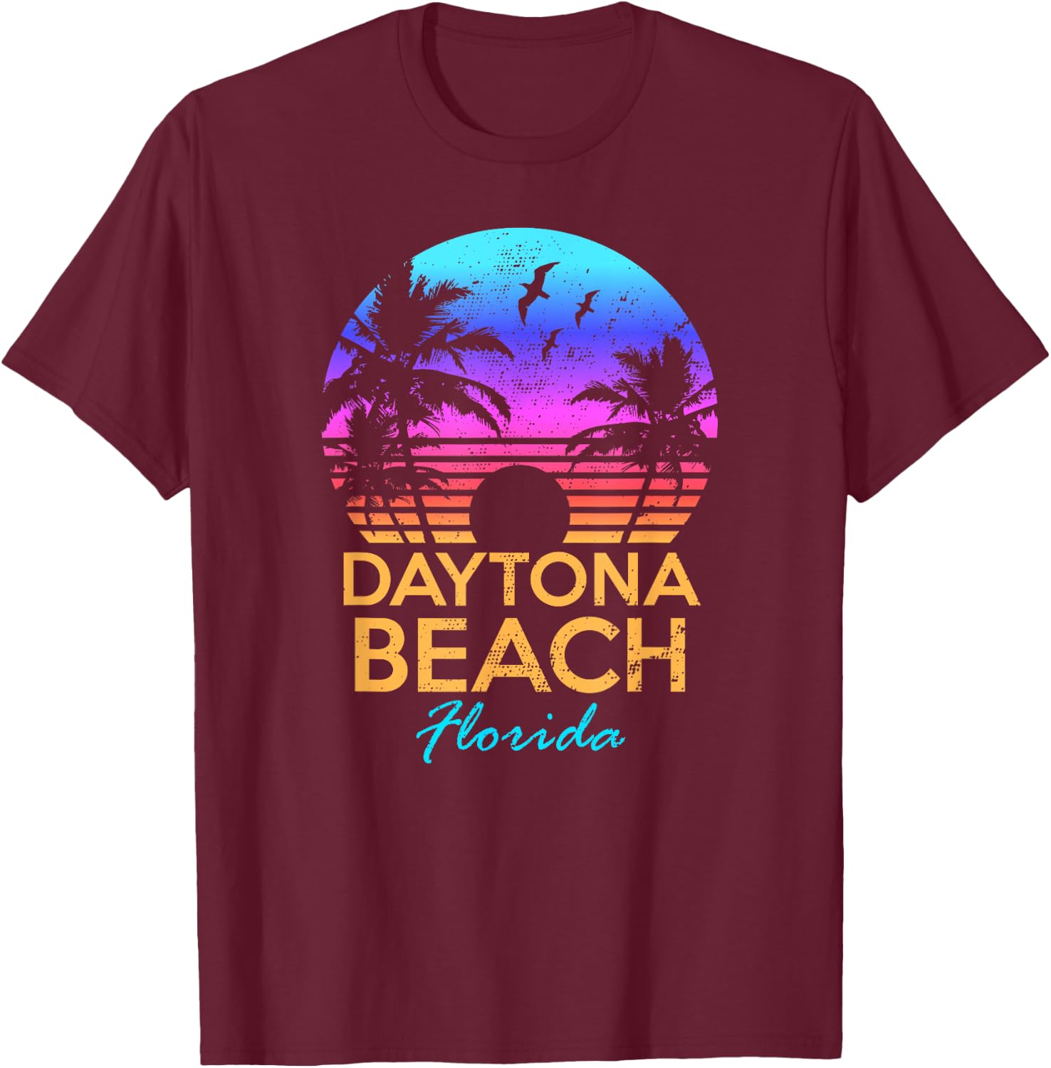 DAYTONA BEACH FLORIDA Vintage Sunset Summer Vibe Graphic Women Girls Kids T-Shirt - T-Shirt | Maroon