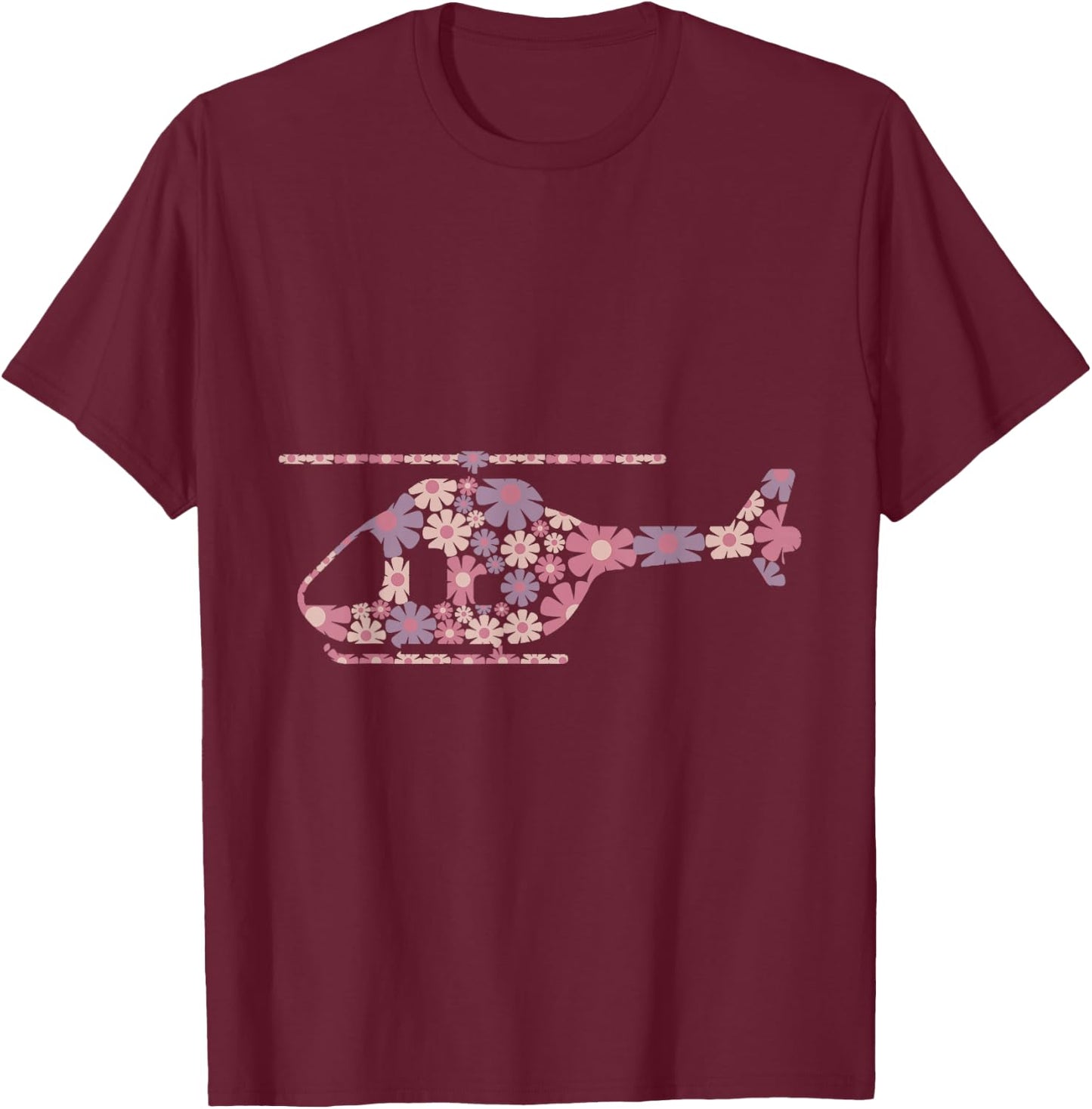 Floral Flower Silhouette Helicopter Pilot Girl Women T-Shirt - T-Shirt | Maroon