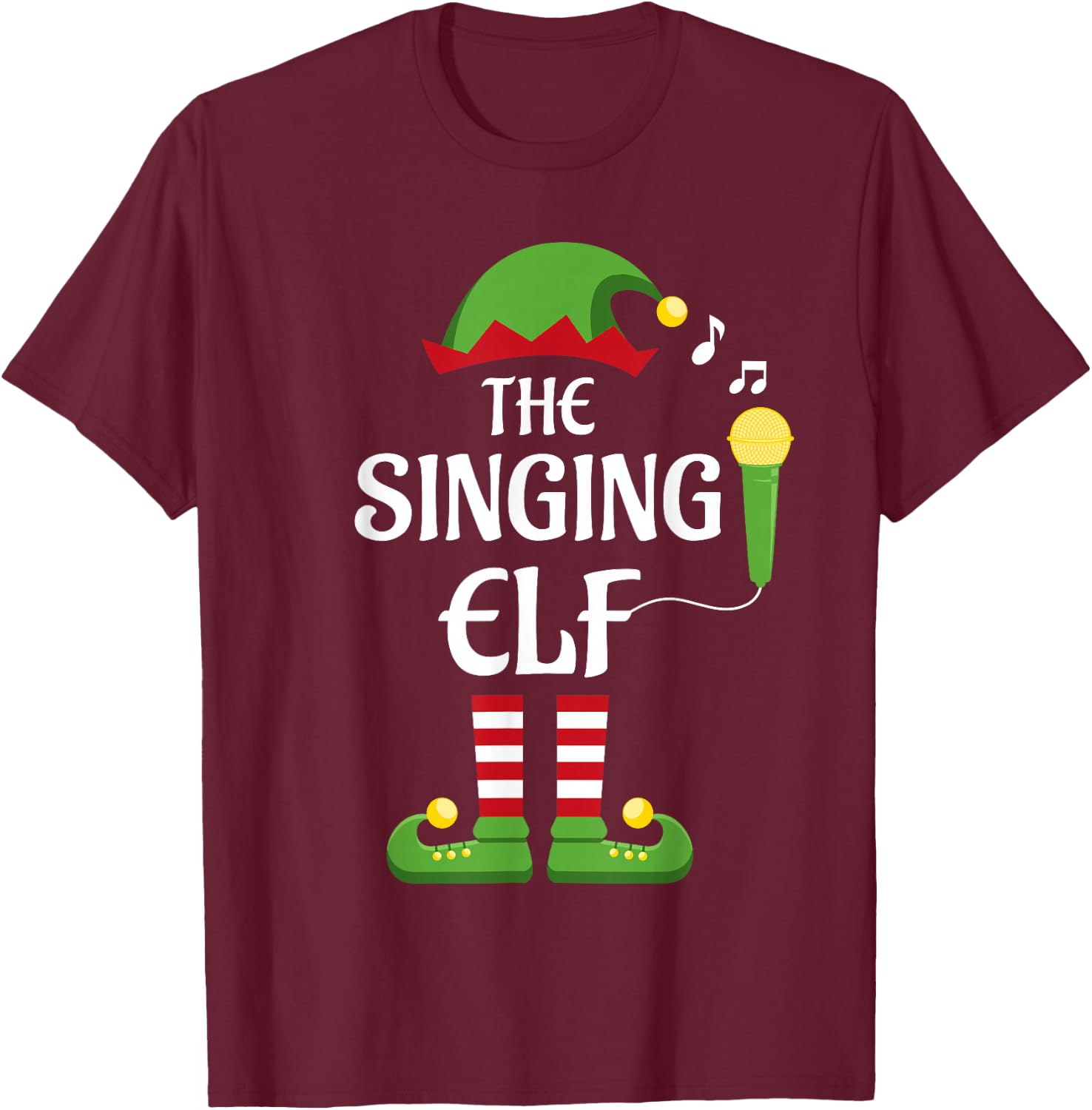 Singing Elf Family Matching Group Christmas Singer T-Shirt - T-Shirt | Maroon