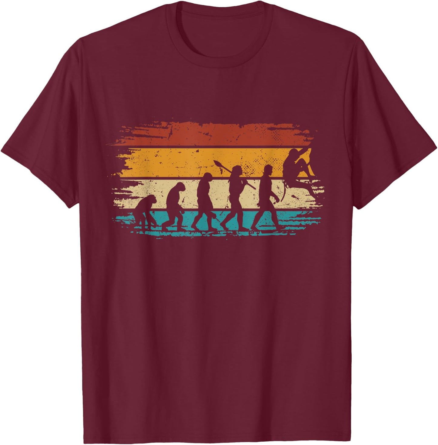 Bouldering Evolution Retro Mountain Climbing Evolution T-Shirt - T-Shirt | Maroon