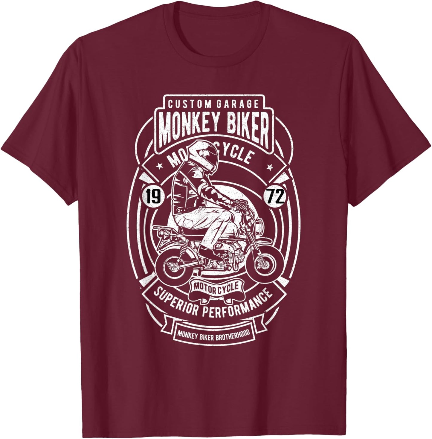 Custom Garage Monkey Biker T-Shirt - T-Shirt | Maroon