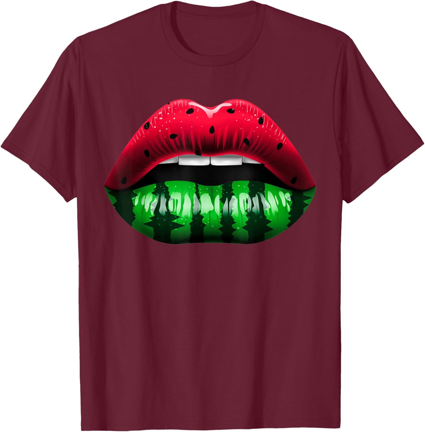 Watermelon Lips Funny Watermelon Day Women Sexy Lips T-Shirt - T-Shirt | Maroon