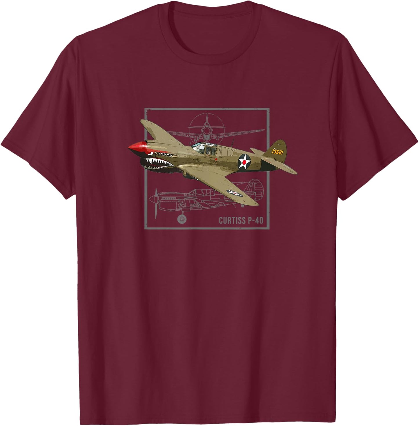 Curtiss P-40 Warhawk | WW2 Fighter Plane T-Shirt - T-Shirt | Maroon