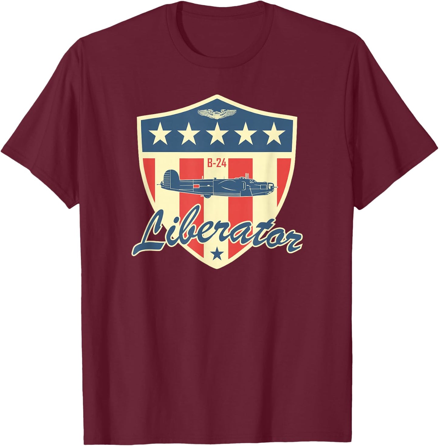 WW2 Air Force Bomber Airplane T shirt - B-24 Liberator T-Shirt - T-Shirt | Maroon