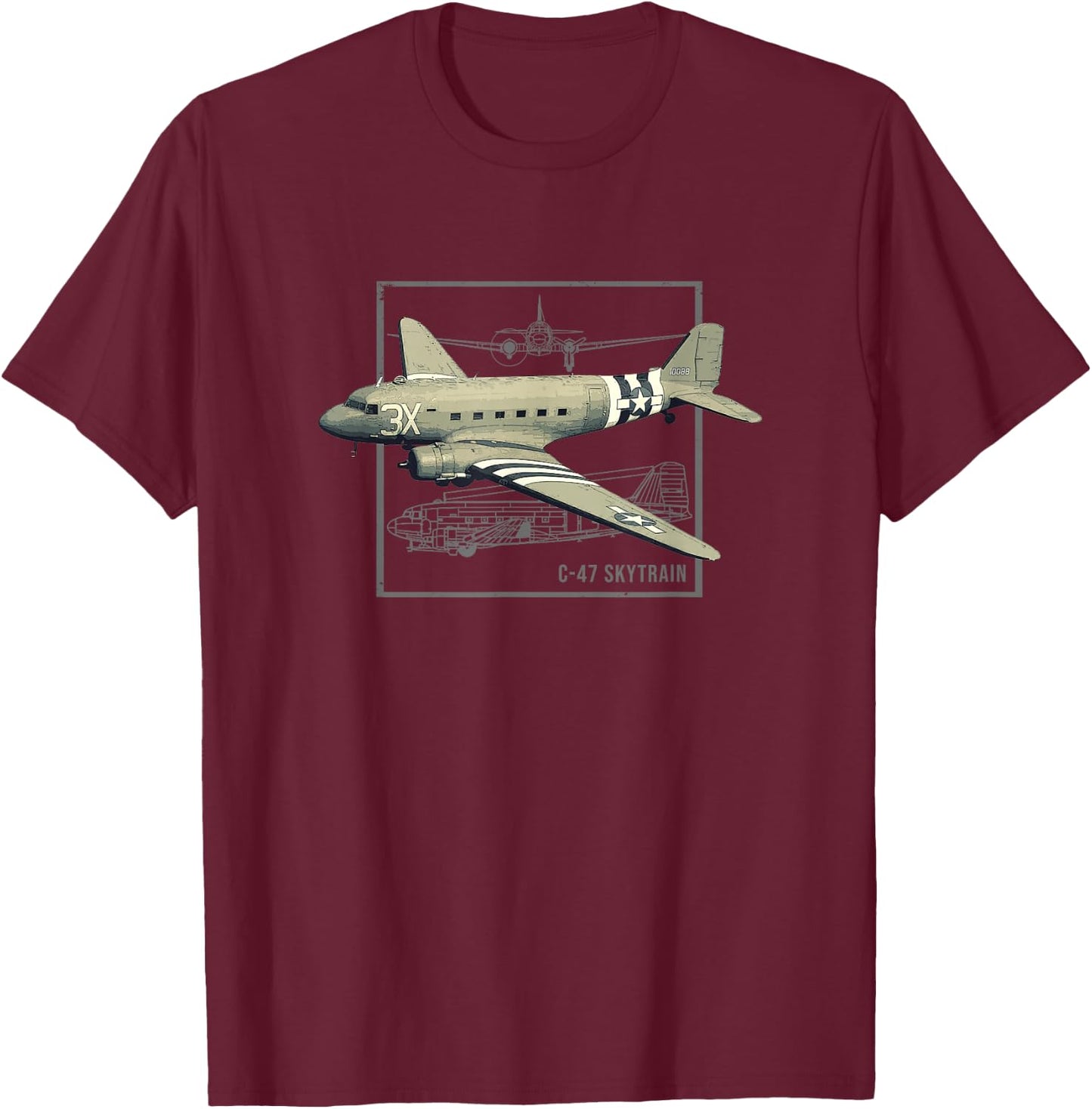 C-47 Skytrain Dakota | Military Transport Aircraft T-Shirt - T-Shirt | Maroon