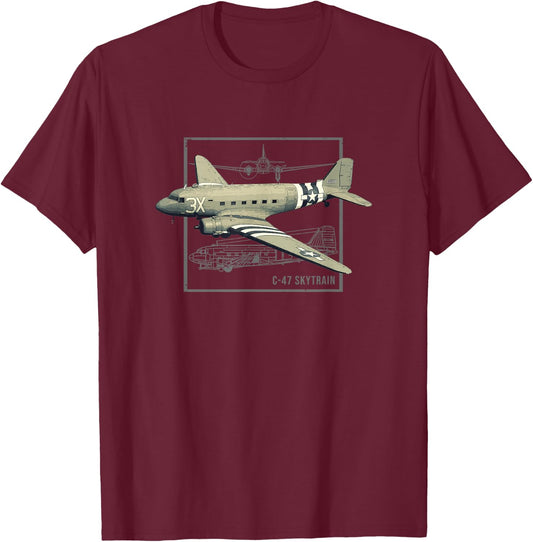 C-47 Skytrain Dakota | Military Transport Aircraft T-Shirt - T-Shirt | Maroon