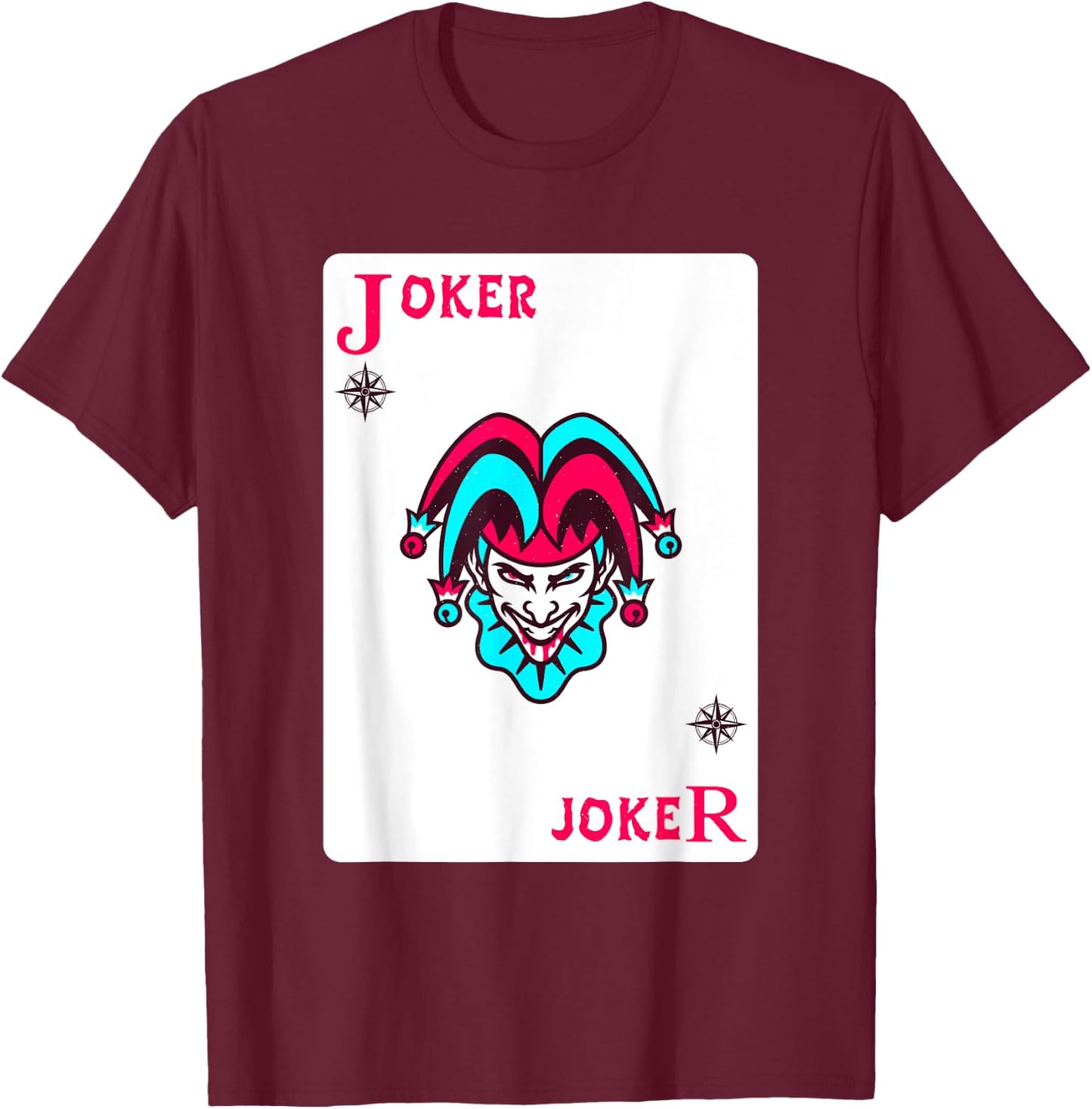 Joker Playing Card Shirt Distressed Jester T-Shirt - T-Shirt | Maroon