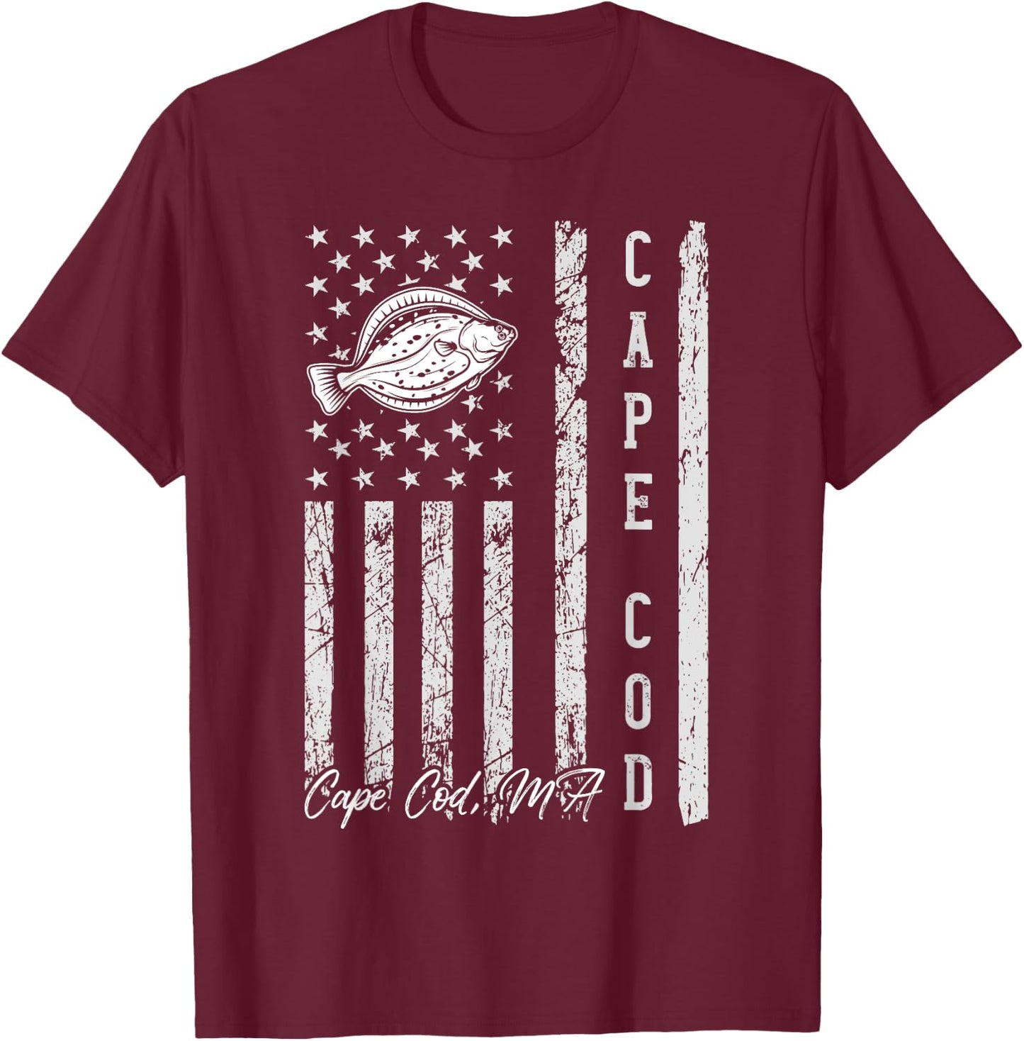 Cape Cod Massachusetts for Fluke Fishing Fishermen T-Shirt - T-Shirt | Maroon