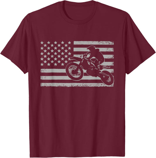 Dirt Bike Rider American Flag Motocross Enduro Men T-Shirt - T-Shirt | Maroon