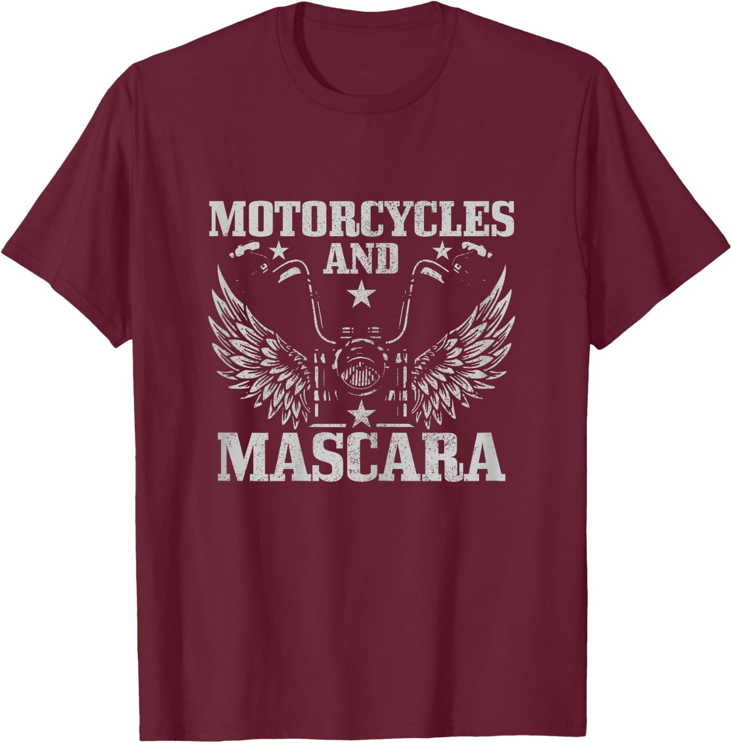 Motorcycles And Mascara Biker Girl Funny Vintage Biker T-Shirt - T-Shirt | Maroon